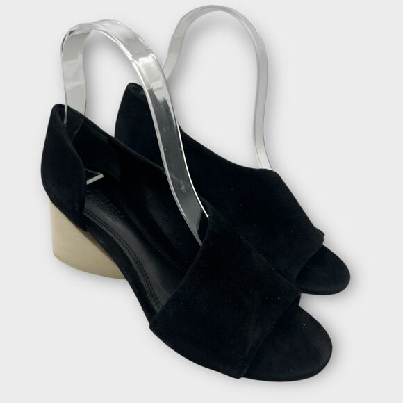 Mercedes Castillo Black Suede Cream Stacked Heel Slip On Peep Toe Shoe US 7 - Picture 1 of 11
